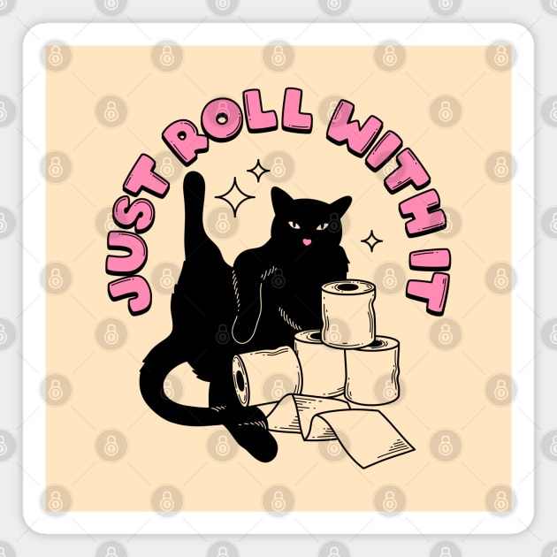 Roll with it Black Cat in beige Magnet by The Charcoal Cat Co.